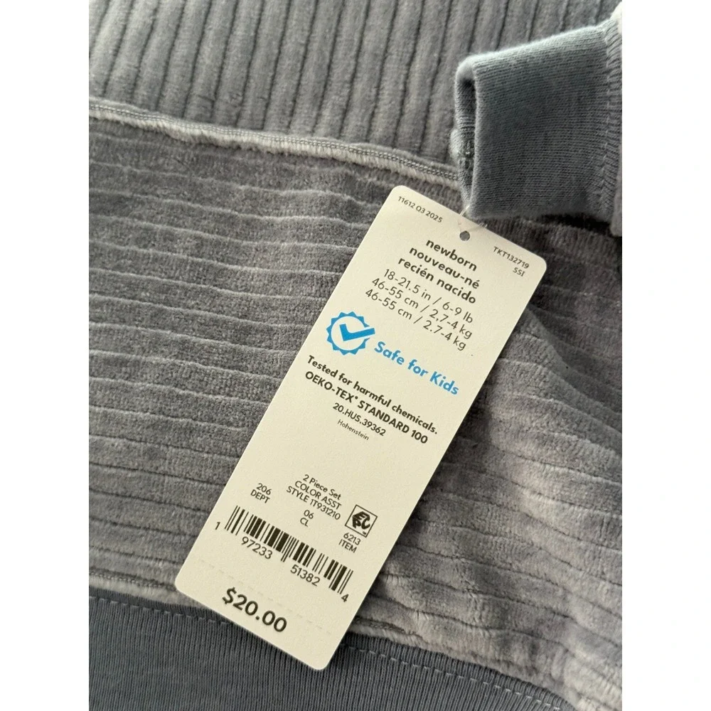 Carters Just One You Newborn Gray Ribbed Corduroy Hoodie and Pants Set 2pc NWT